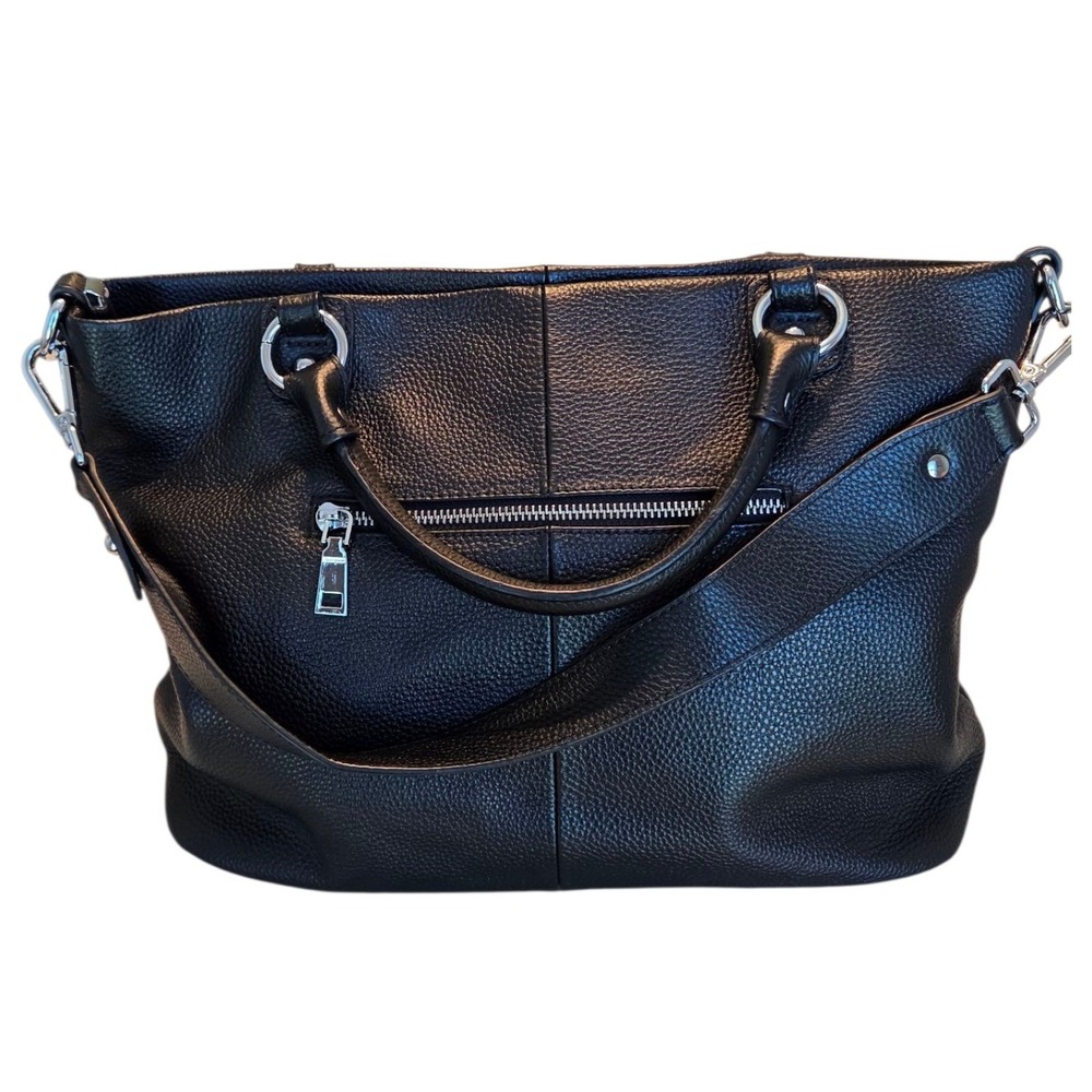 Katlee Black Pebble Leather Tote Bag‎ And Crossbody Silver Hardware Capsule